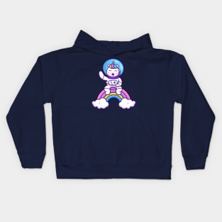 Cute Astronaut Unicorn Sitting On Rainbow Cartoon Kids Hoodie